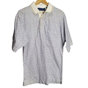 Nicklaus Polo Mens Size Large White Black Geometric Golf Short Sleeve Cotton